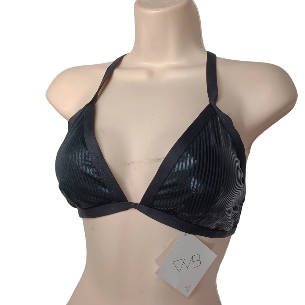 VICIOUS YOUNG BABES Glaze Black Fixed Tri Bikini Bralette Size Large NWT